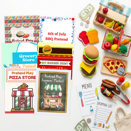 Food & Shopping Pretend Play Bundle: 6 Ready-to-Sell Kids Printables