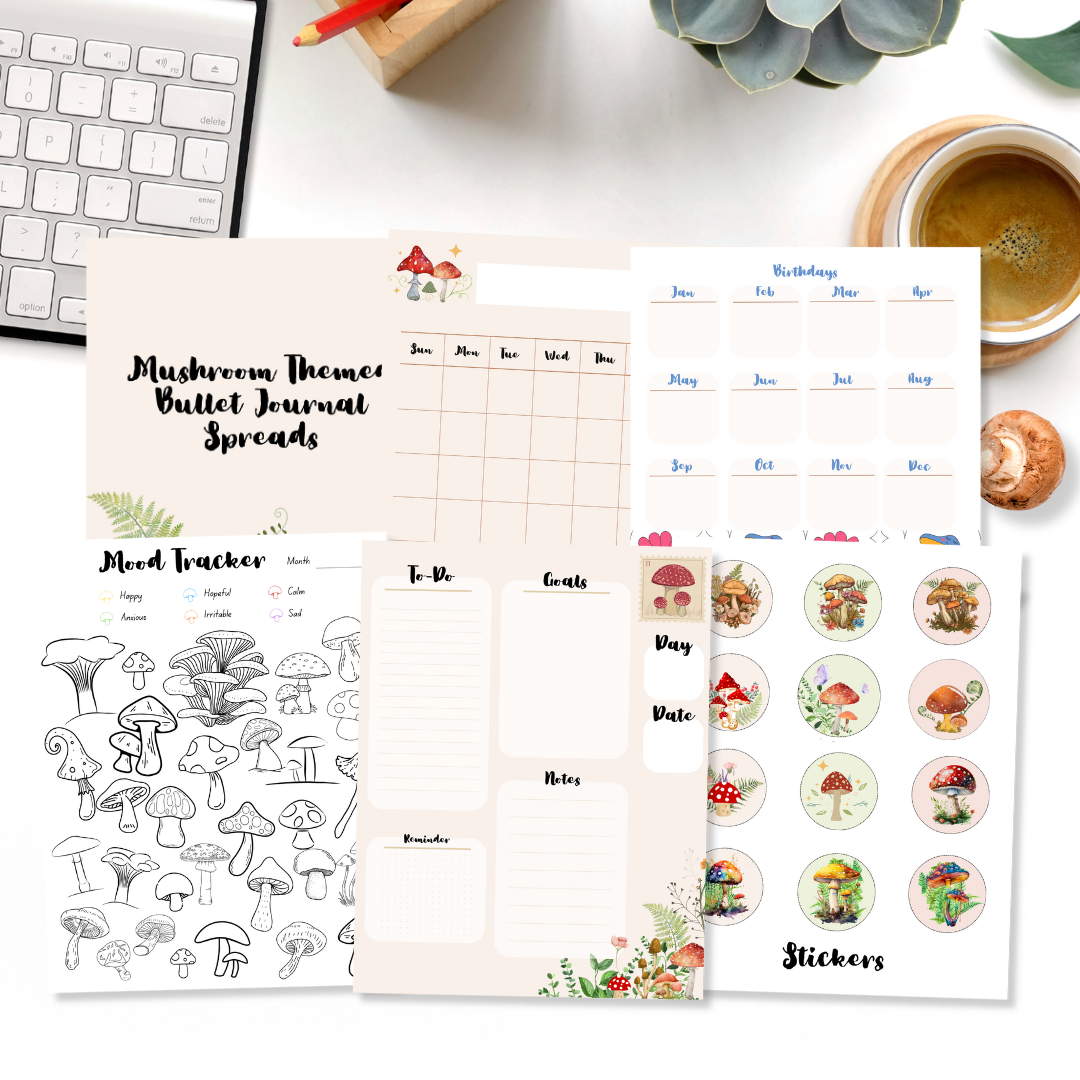 Mushroom Themed Bullet Journal Spreads