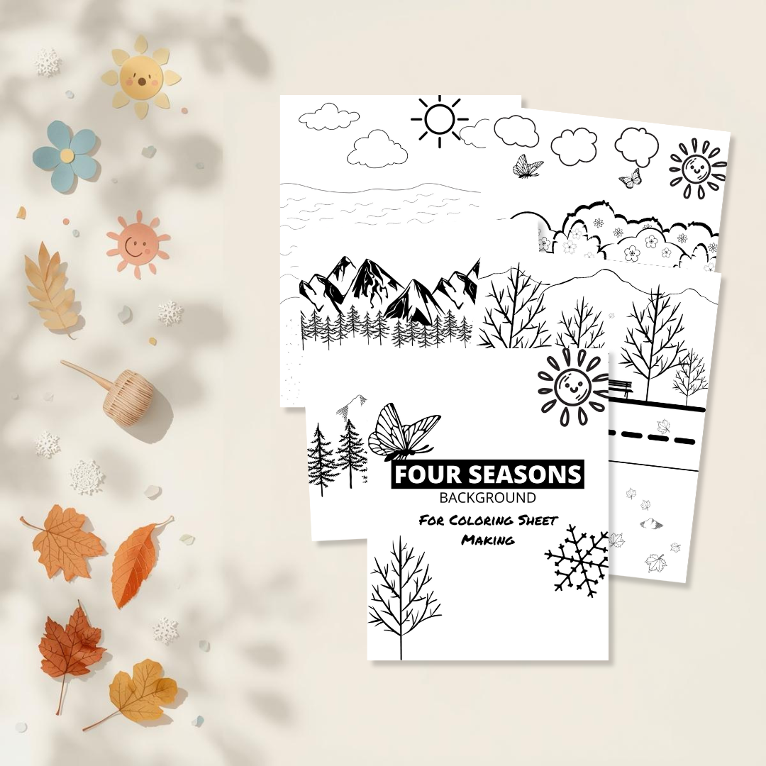 Four Seasons Background for Coloring Sheet Making