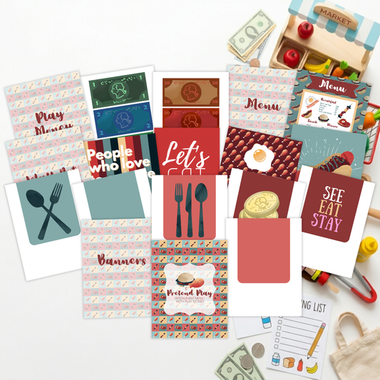Food & Shopping Pretend Play Bundle: 6 Ready-to-Sell Kids Printables