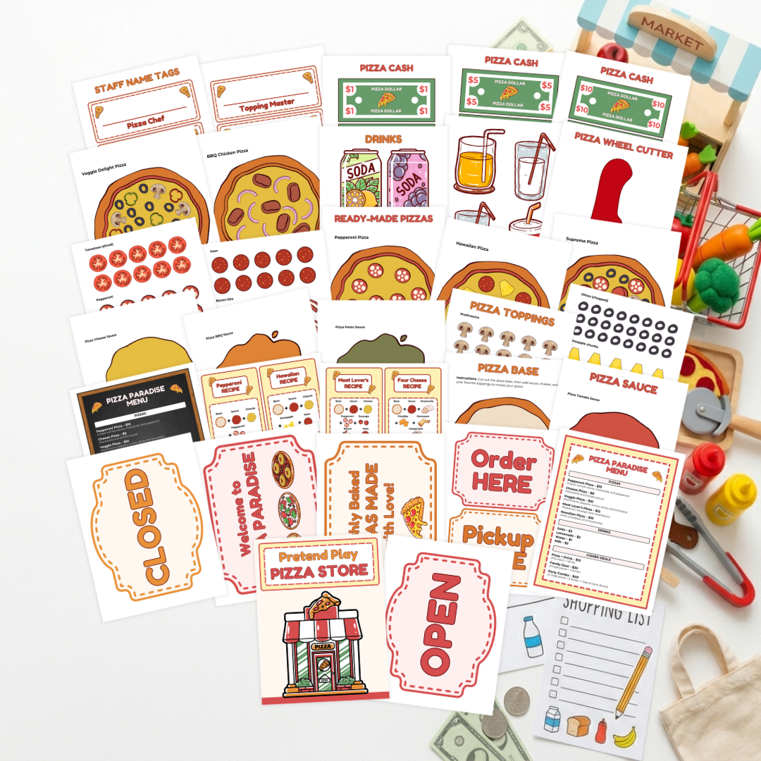 Food & Shopping Pretend Play Bundle: 6 Ready-to-Sell Kids Printables