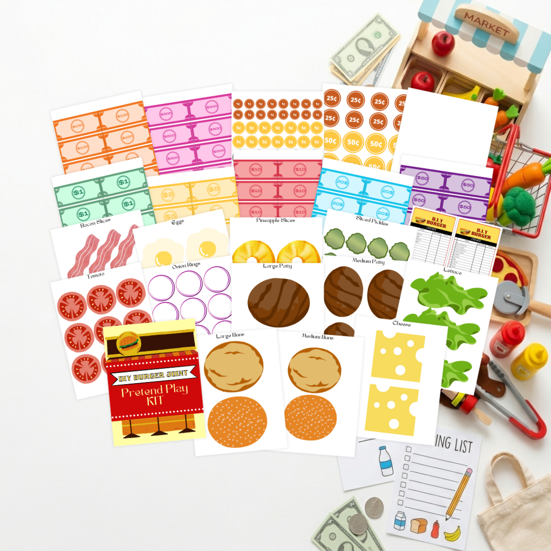 Food & Shopping Pretend Play Bundle: 6 Ready-to-Sell Kids Printables