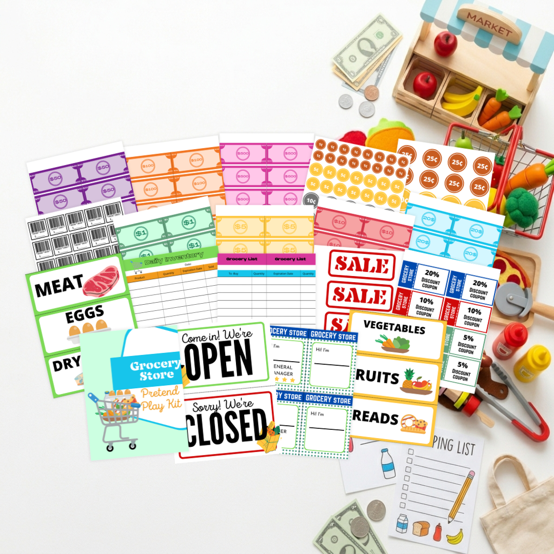 Food & Shopping Pretend Play Bundle: 6 Ready-to-Sell Kids Printables