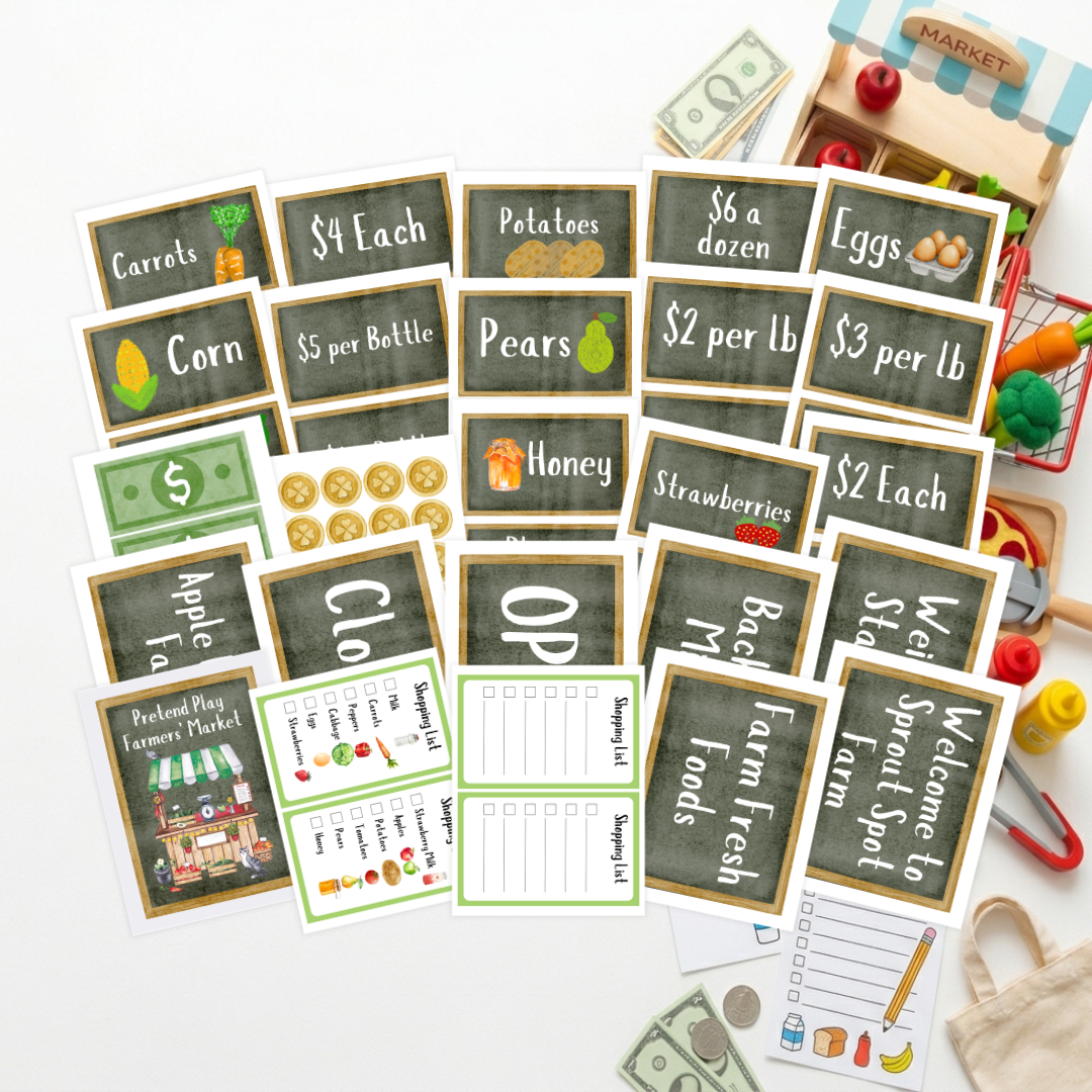 Food & Shopping Pretend Play Bundle: 6 Ready-to-Sell Kids Printables