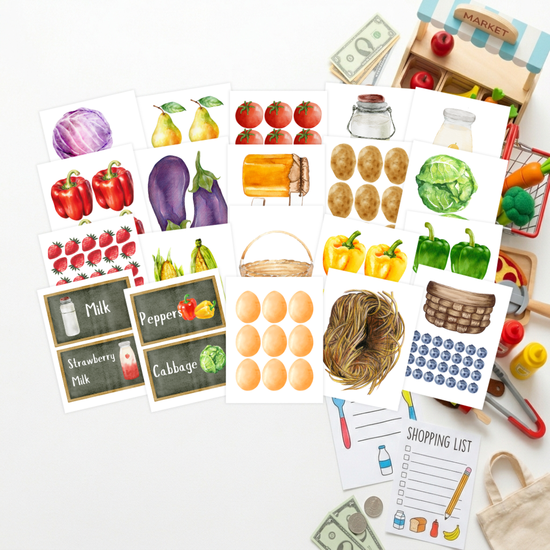 Food & Shopping Pretend Play Bundle: 6 Ready-to-Sell Kids Printables